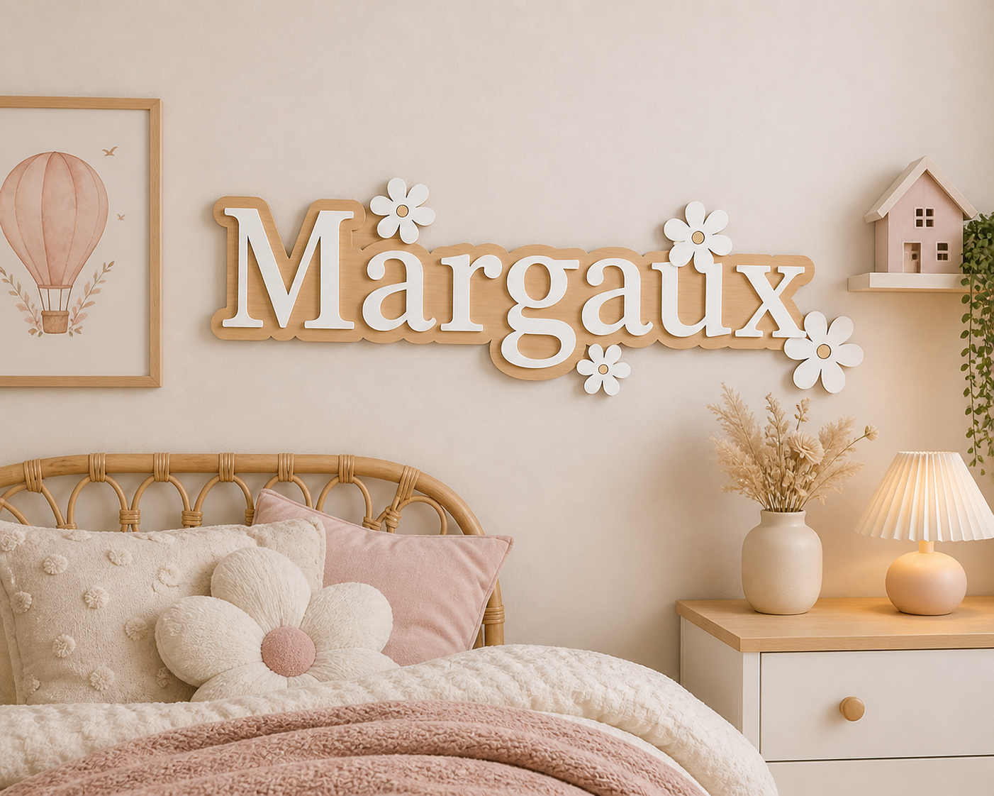 Prénom bi-matière personnalisé "Marguerites"