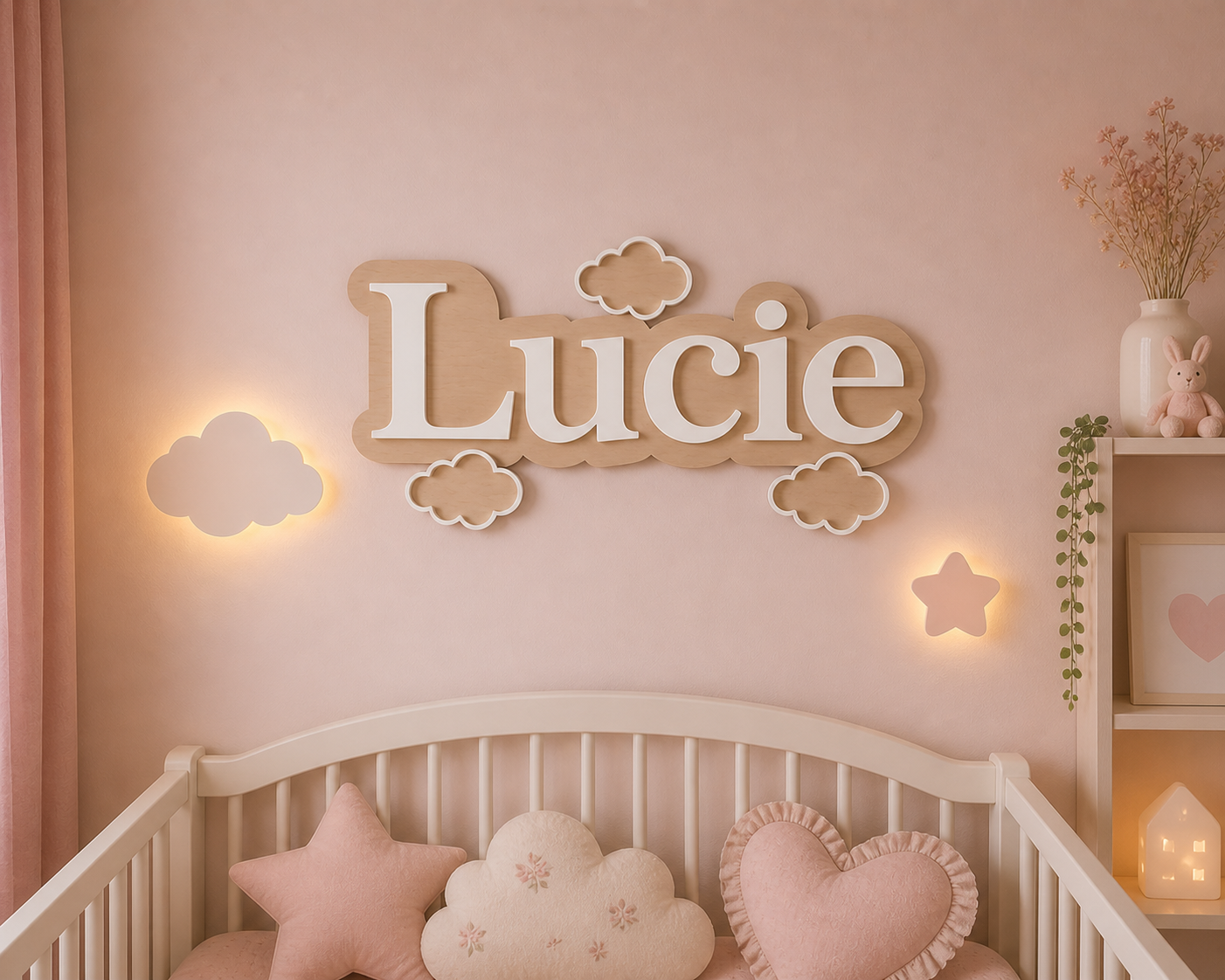Prénom bi-matière personnalisé "Nuage"